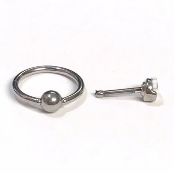 Silver Tone Marbled Stud & Hoop Nose Ring Set - Picture 2 of 5